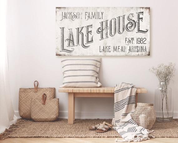 Custom Family Name Lake House Sign for Lakehouse Wall Art Rustic Lake Cabin  Decor Boating Signs Fishing Gift Ideas Metal Canvas Wood 