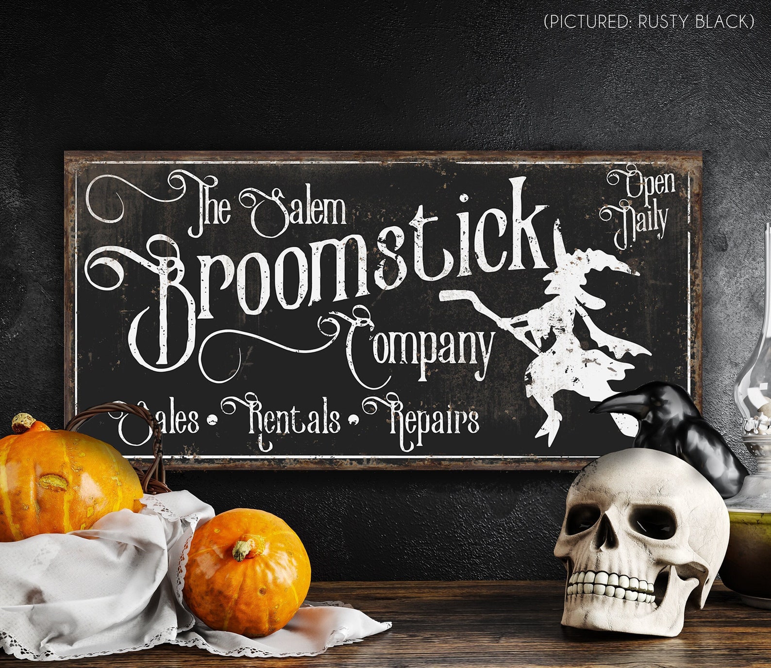 Salem Broom Company Sign Vintage Halloween Decorations Rustic Etsy