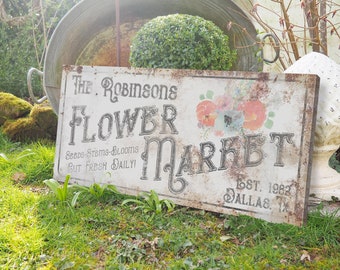Personalized Flower Market Sign: Farmhouse Family Name Decor