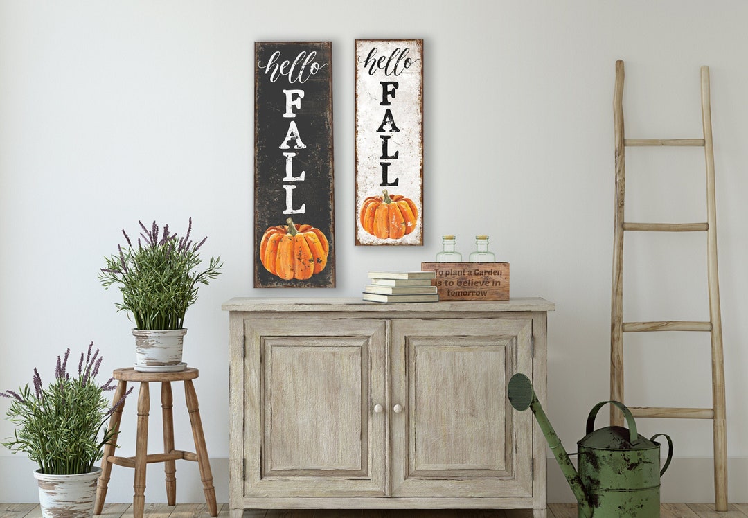 Rustic Fall Wall Decor Kitchen Signs Autumn Pumpkin Door Decor Hello ...