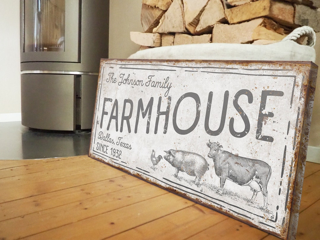 Custom Family Name Sign Rustic Farmhouse Home Decor Vintage Farm Wall ...