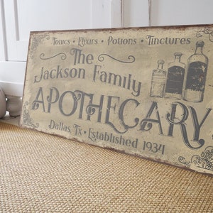 Custom Apothecary Sign Personalized Medicine Cabinet Signs Antique Pantry Door Decor Name French Country Style Wall Art Metal Canvas Wood