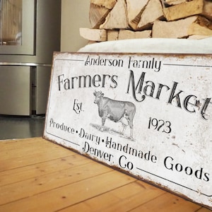 Custom Farmers Market Sign for Kitchen Decor Farmhouse Kitchen Signs Personalized Gift Ideas for Mom French Country Style Rustic Wall Art