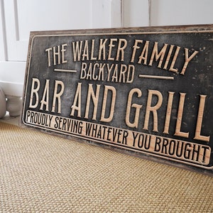 Custom Backyard Bar and Grill Sign Personalized Gifts for Men Dad Father Him Outdoor Patio Signs Back Deck Sign Pool House Decor Man Cave