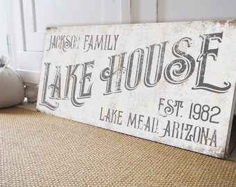 Modern Farmhouse Personalized Last Name Sign Custom Lake House Large Family Name Sign Rustic Farm Decor Established Signs Canvas Metal Wood