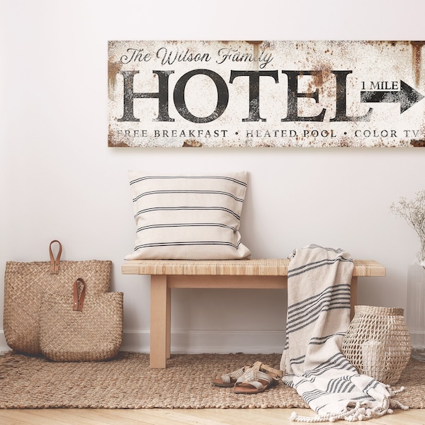 Custom Hotel Sign Personalized Gift Idea Mom Mothers Day Vintage Antique Sign CottageCore Wall Art AirBNB Cabin Decoration Metal Wood Canvas