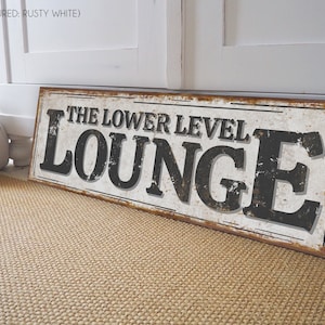 Lower Level Lounge Sign for Basement Wall Art Man Cave Decor Above Over Couch Sign for Gameroom Guys Room Arcade Bar Theater Movie Room Sign