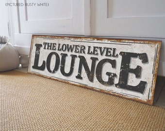 Lower Level Lounge Sign for Basement Wall Art Man Cave Decor Above Over Couch Sign for Gameroom Guys Room Arcade Bar Theater Movie Room Sign