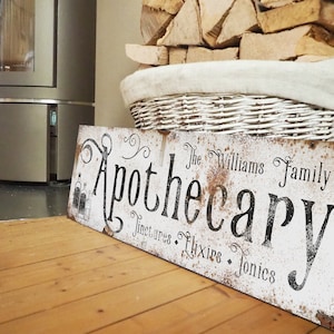 Apothecary Sign Vintage Personalized Family Name Sign for Kitchen Decor Apothecary Sign Halloween Rustic Farmhouse Wall Decor Victorian Art