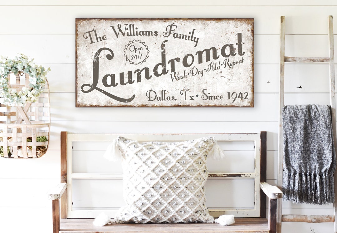 Custom Laundry Room Sign, Vintage Farmhouse Decor, Personalized Family Name - Etsy