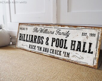 Custom Billiards & Pool Hall Sign: Vintage Man Cave Wall Art