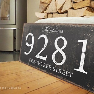 Metal Address Sign for Front Porch, Large House Number Street Address Family Name Sign for Yard, Rustic Family Name Metal Wood Canvas Sign