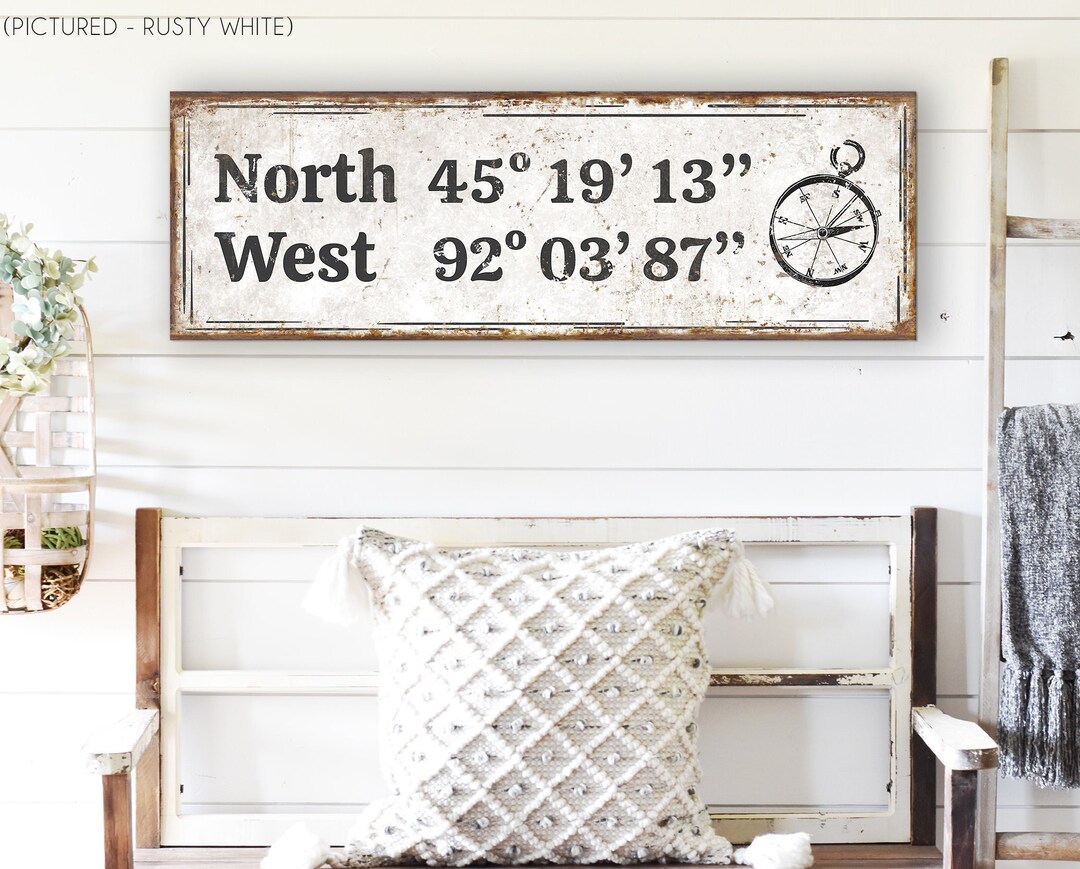 Personalized GPS Coordinates Sign: Rustic Farmhouse Latitude Longitude ...
