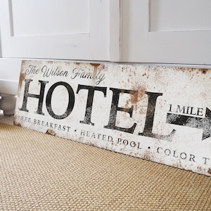 Personalized Hotel Sign Vintage Wall Art Rustic Mid-Century Decor Rusty Chippy Farmhouse Decor Custom Sign French Country Style Home Decor