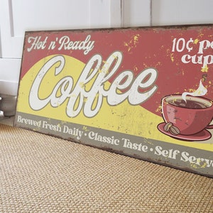 Retro Coffee Bar Sign: Mid-Century Rustic Kitchen Wall Art