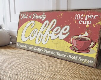 Retro Coffee Bar Sign: Mid-Century Rustic Kitchen Wall Art