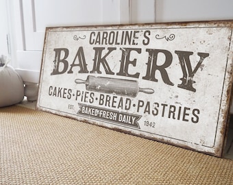 Custom Bakery Sign for Kitchen Decor Vintage Farmhouse Pantry Wall Art Chic Rustic Family Name Signs for Entryway Canvas Metal Wood Signs