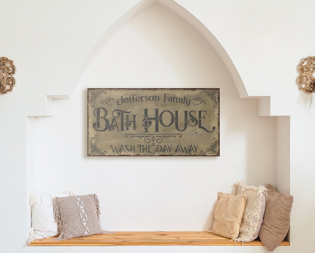 Custom Bath House Sign: Vintage Farmhouse Bathroom Decor - Etsy