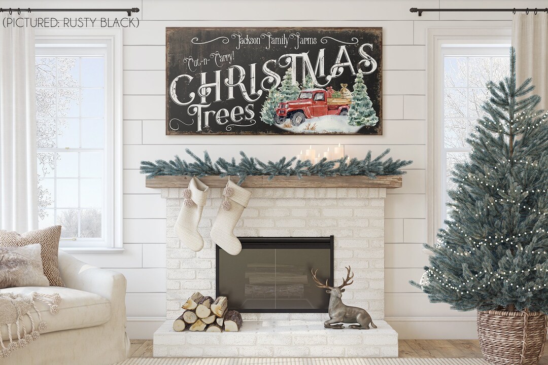 Custom Vintage Christmas Tree Farm Signs Farmhouse Christmas Art Family