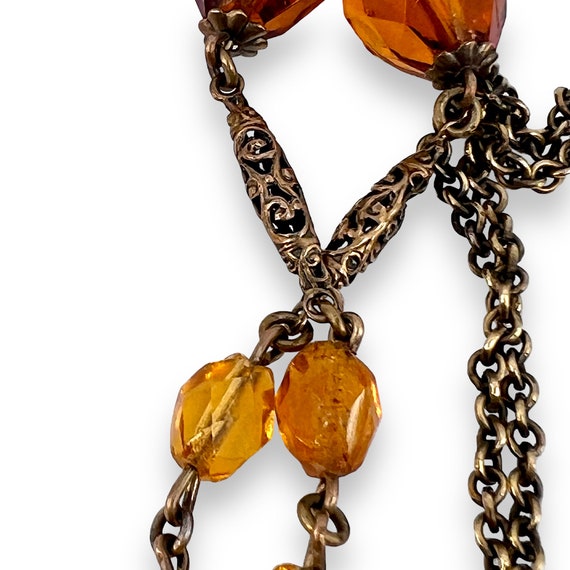 Flapper Era Faceted Amber Colored Glass Bead & Br… - image 3