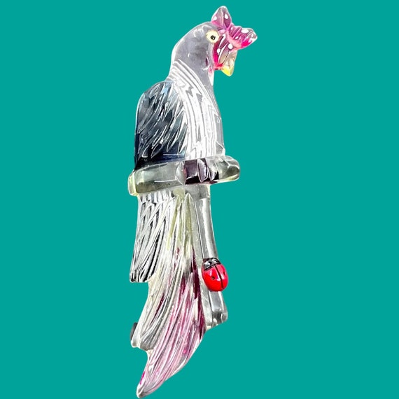 Reverse Carved Lucite   Parrot, Bird Brooch with … - image 3