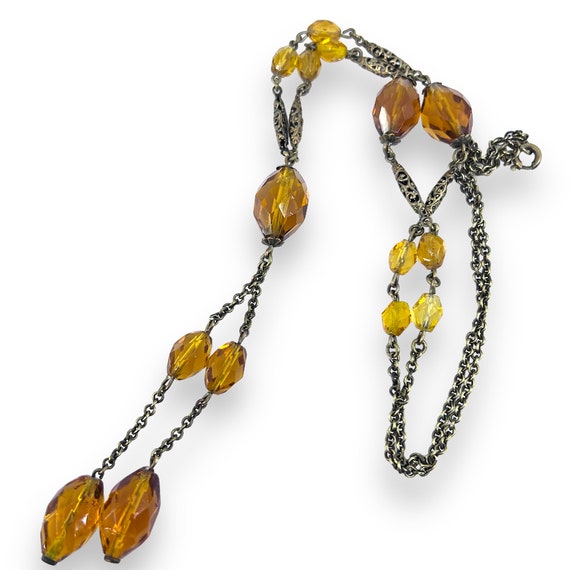 Flapper Era Faceted Amber Colored Glass Bead & Br… - image 2