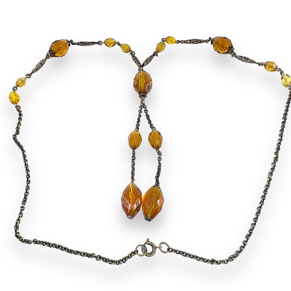 Flapper Era Faceted Amber Colored Glass Bead & Br… - image 5