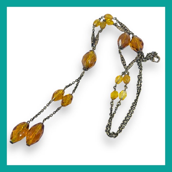 Flapper Era Faceted Amber Colored Glass Bead & Br… - image 1