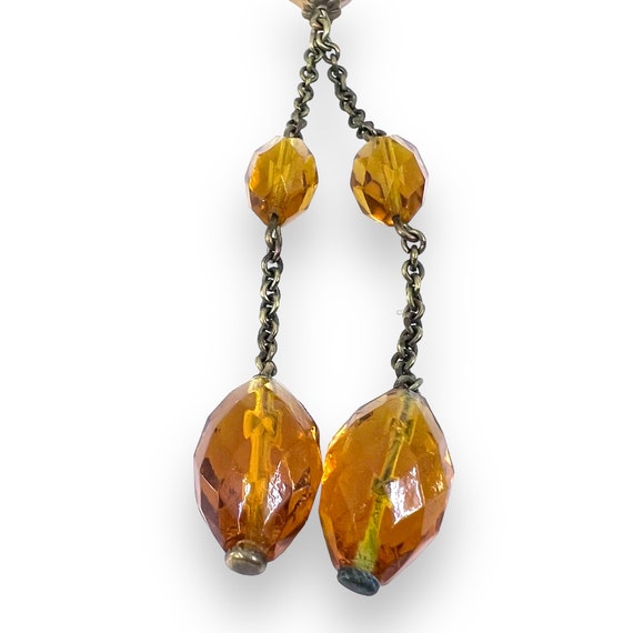 Flapper Era Faceted Amber Colored Glass Bead & Br… - image 4