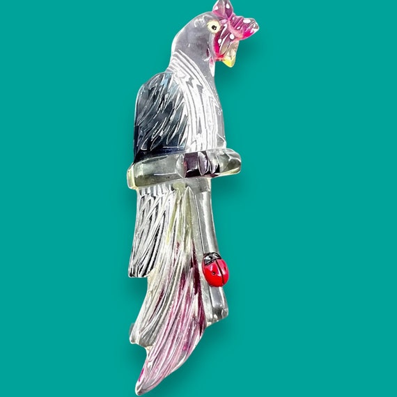 Reverse Carved Lucite   Parrot, Bird Brooch with … - image 4