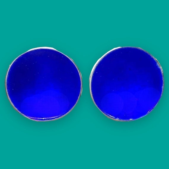 Mid-Century Blue Enamel Saucer Shape Sterling Sil… - image 1