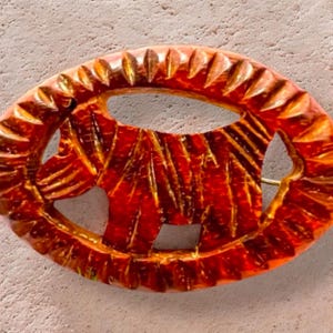 Vintage Carved Wood Brooch, Dog Pin