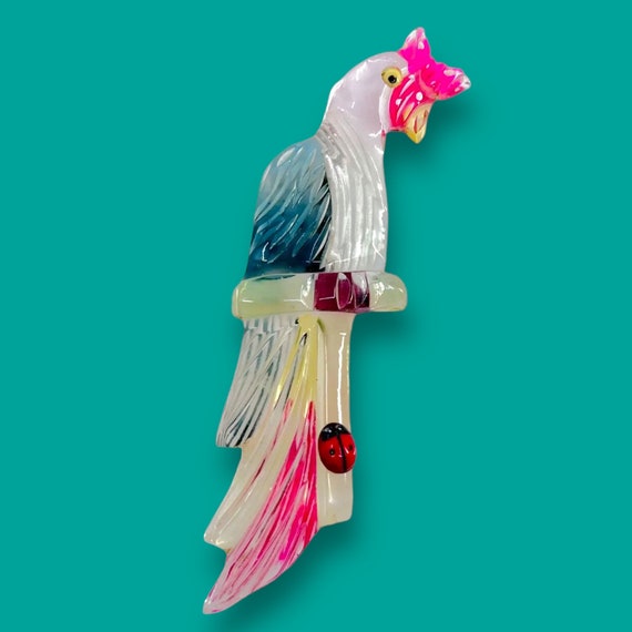 Reverse Carved Lucite   Parrot, Bird Brooch with … - image 2