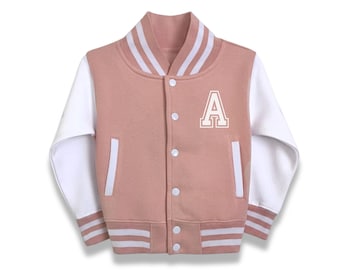 Chaqueta universitaria personalizada para niños, inicial o número personalizado, abrigo estilo Letterman para niñas