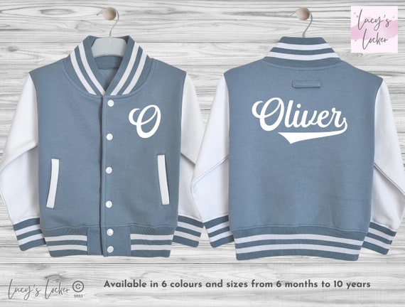 Personalised Kids Varsity Jacket | Initial | Name | College Baseball Style | Boys | Girls | Children | Toddler | Baby | Blue