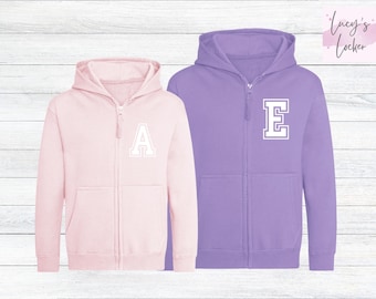 Sudadera con capucha y cremallera personalizada para niños, estilo universitario.