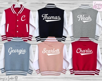 Chaqueta universitaria infantil personalizada / Inicial / Nombre / Estilo béisbol universitario / Niños / Niñas / Niños pequeños / Bebés