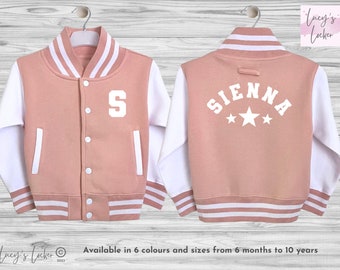 Personalised Kids Varsity Jacket, Stars, Name & Initial, College Baseball, Letterman