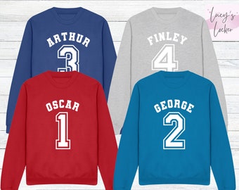 Sudadera personalizada de cumpleaños para niños, con nombre, edad o número personalizados, estilo universitario.