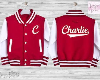 Chaqueta universitaria infantil personalizada / Inicial, nombre, edad, número / Estilo béisbol universitario / Niños, niñas / Niños pequeños, bebés