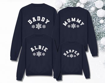 Sudaderas navideñas familiares a juego, jerséis personalizados con nombre, camisetas navideñas personalizadas para adultos y niños