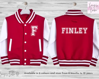 Chaqueta universitaria infantil personalizada, con inicial y nombre a medida, estilo Letterman.