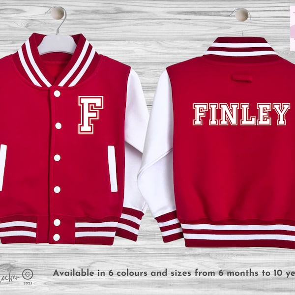 Personalised Kids Varsity Jacket | Initial , Name, Age, Number | College Baseball Style | Boys, Girls | Children, Toddler, Baby