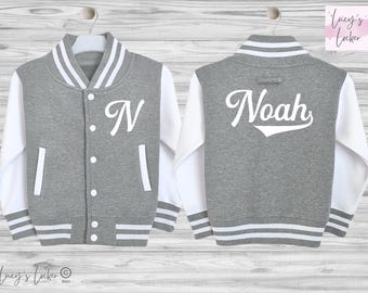 Personalised Kids Varsity Jacket, Name & Initial, Script Font, Custom Letterman
