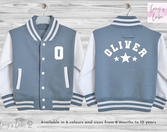 Personalised Kids Varsity Jacket | Initial, Name, Stars | College Baseball Letterman Style | Boys, Girls | Children, Toddler, Baby