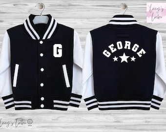 Personalised Kids Varsity Jacket, Stars, Name & Initial, College Baseball, Letterman