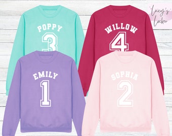 Sudadera personalizada para cumpleaños de niña, con nombre y número personalizados.
