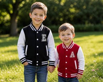 Chaqueta universitaria infantil personalizada, inicial o número a medida, conjunto a juego para hermanos.
