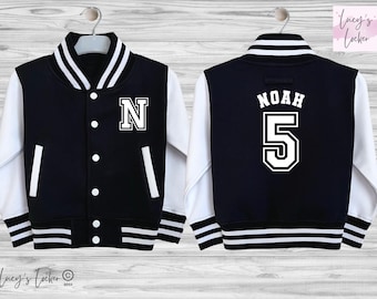 Personalised Kids Varsity Jacket, Name, Initial & Number, Letterman