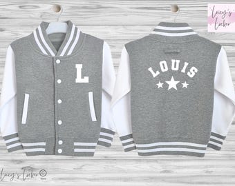 Personalised Kids Varsity Jacket, Stars, Name & Initial, College Baseball